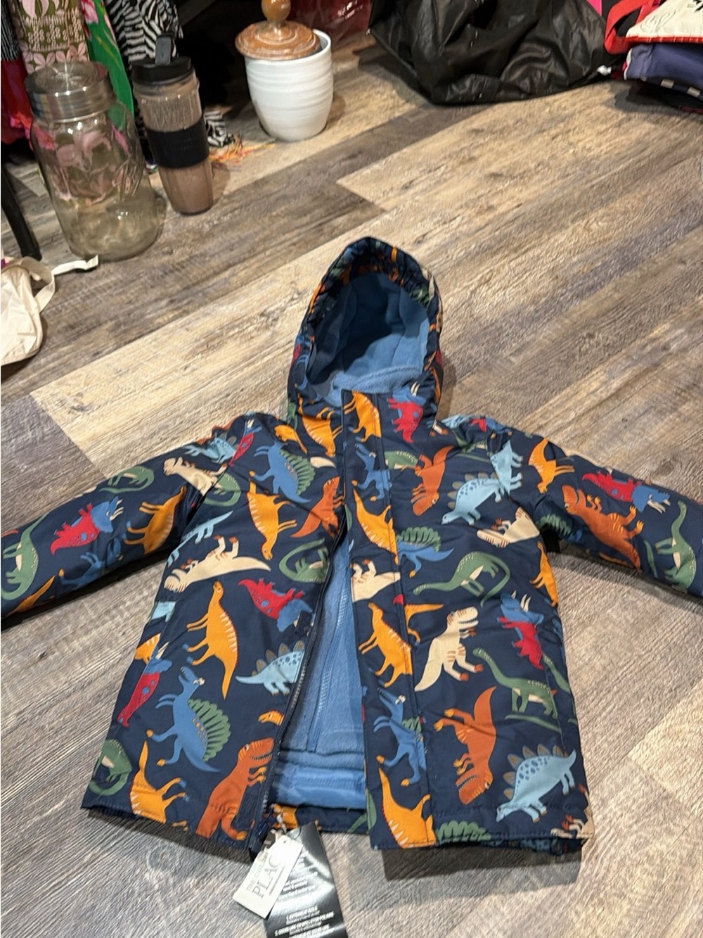 The Children's Place Navy Dinosaur Hooded Puffer Jacket